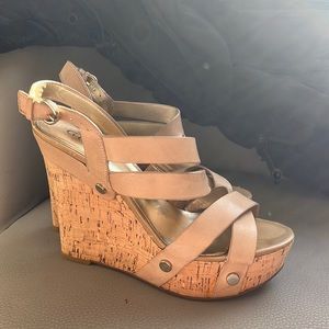 Guess Beige Platform Wedge Heel Sandals Strappy